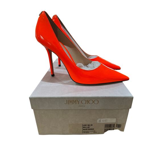 Jimmy Choo Love 100 Neon Orange Patent Leather Pumps Size 35.5 EU - Picture 9 of 13